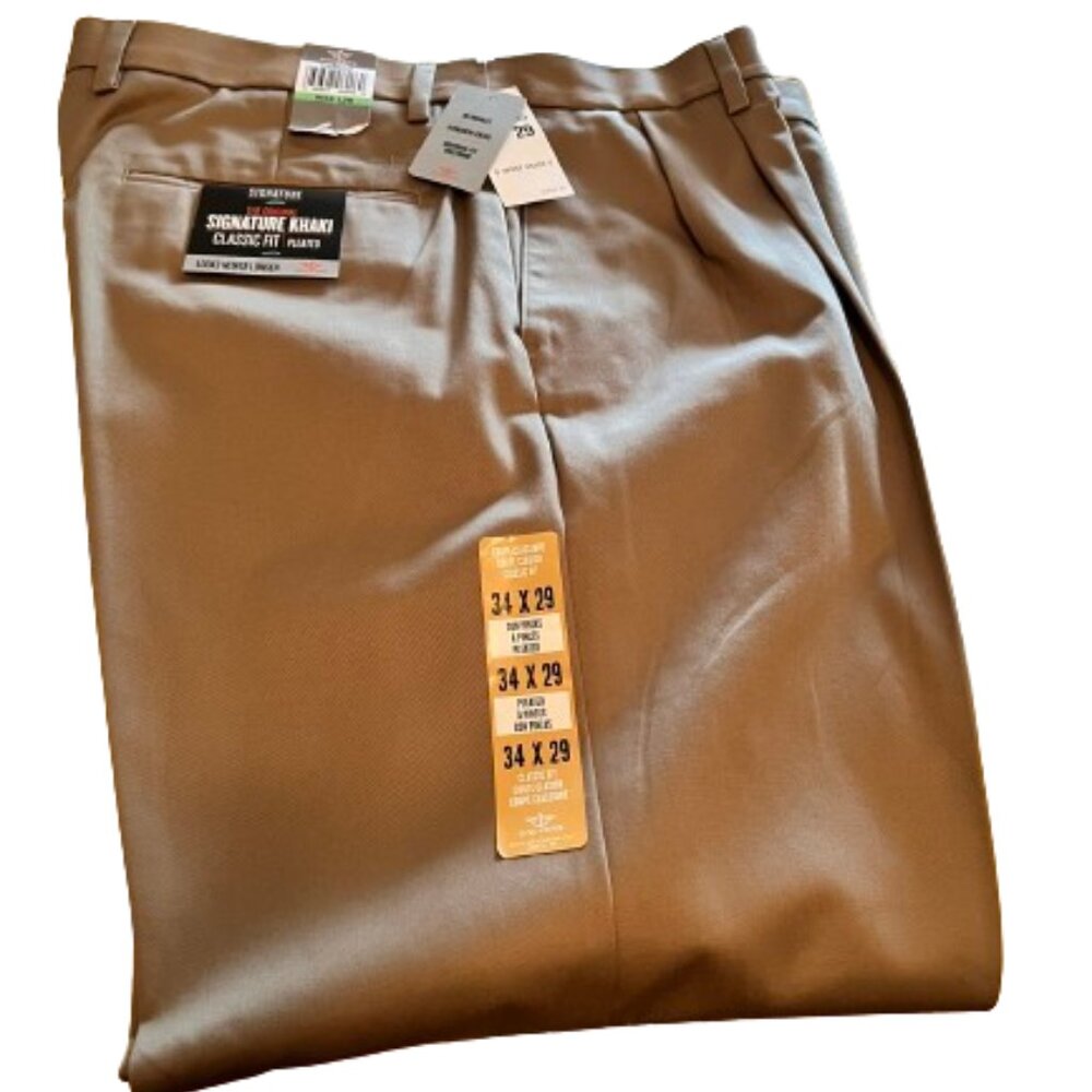Dockers Dark Khaki Men's Classic Fit Pleated Pants - 34 x 29